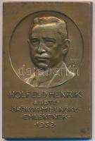 Berán Lajos (1882-1943) 1932. "Holfeld Henrik a BBTE örökös m. elnöke emlékének / B.B.T.E. Bridzs-csapatverseny vigaszdíj" Br emlékplakett "Ludvig" gyártói jelzéssel (62x42mm) T:2