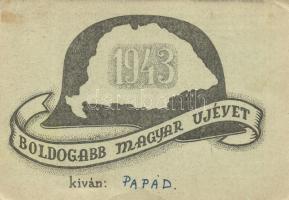 1943 Boldog Magyar Újévet! Második Világháborús tábori postai levelezőlap / WWII Military new year, Hungarian irredenta (EK)