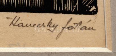 Kaveczky Zoltán (1897-1965): Pihenő malac. Fametszet, papír, jelzett, paszpartuban, 9×8 cm