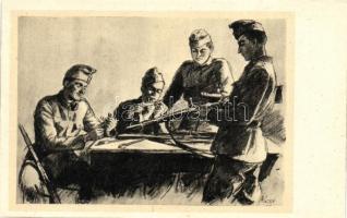 Korai Rákosi propaganda / Hungarian soldiers from the Rákosi era, artist signed (non PC) - 24 old po...