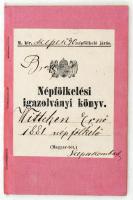 1881 Népfölkelési igazolvány könyv Wittchen Ernő népfölkekő részére. Szepesszombat.