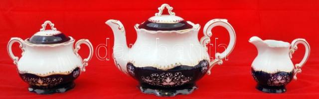 Zsolnay Pompadour II. porcelán teás készlet, kézzel festett, jelzett, hibátlan, eredeti dobozában, ö...