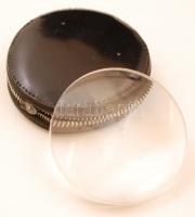 Nagyító lencse bőrrel bélelt tokban, d: 6 cm, vastagság: 1 cm