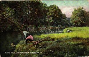 South Bethlehem, Pennsylvania; Fishing scene along Sultan Creek (small tear)