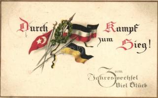 Durch Kampf zum Sieg! / Central powers flags, military propaganda litho