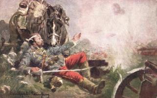 Első segély / first aid, WWI Hungarian injured hussar s: Lengyel-Reinfuss Ede