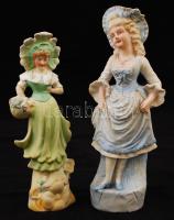 2 db nőalak, festett bisquit porcelán, jelzés nélkül, m: 20,5 ill. 23 cm