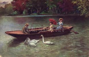 Csónakázás a tavon, s: A. Gareis, Boating on the lake s: A. Gareis