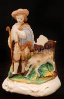 Erdei kislány és kisfiú, 2 db festett mázas porcelán tolltartó, jelzés nélkül, kopásnyomokkal, m: 17...