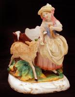 Erdei kislány és kisfiú, 2 db festett mázas porcelán tolltartó, jelzés nélkül, kopásnyomokkal, m: 17...