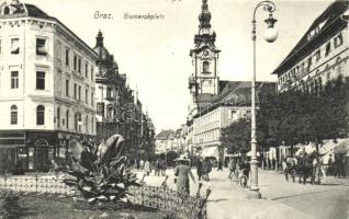 Graz, Bismarckplatz, Verlag L. Strohschneider / square, shops