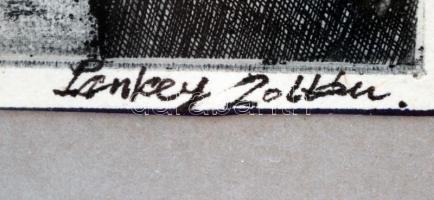 Lenkey Zoltán (1936-1983): Kompozíció. Rézkarc, papír, jelzett, üvegezett keretben, 17×11 cm