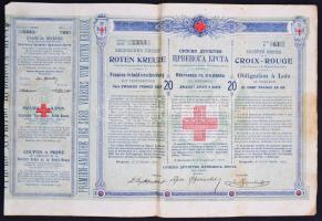Szerbia / Belgrád 1907. "Szerb Vöröskereszt" kötelezvénye 20Fr-ról aranyban T:III Serbia / Belgrad 1907. "Serbian Red Cross" obligation about 20 Francs in gold C:F