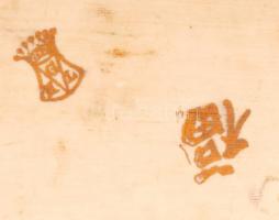 Kínai életképes porcelán tál, matricás (hibával), "GHL" jelzéssel, apró kopásnyomokkal, 43...