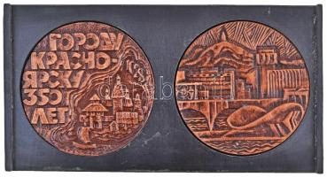 Szovjetunió 1978. "Kraszonjarszk 350 éves" Br emlékérem pár eredeti tokban (81mm) T:2 Soviet Union 1978. "350 Years of Krasnoyarsk" Br commemorative medallion pair in original case (81mm) C:XF