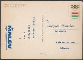 1972 MALÉV  0613 sz. járat Olimpiai járat sportolói üdvözlőlap. 10,5x15cm
