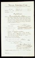 1898 Magyar Athletikai Club tagbelépési nyilatkozat és alapszabályzat.