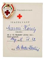 1968. "Jó munkáért" zománcozott fém vöröskeresztes jelvény igazolvánnyal T:2
