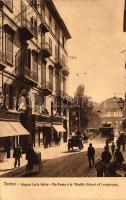 Torino, Piazza Carlo Felice, Via Roma e la Berlitz School of Languages / square with Berlitz school, railway station, tram