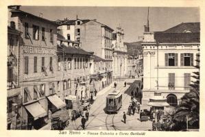 San Remo, Piazza Colombo e Corso Garibaldi, Hotel International / street, tram