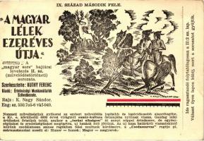 A Magyar Sors - bajtársi levelezés II. sz. (hadtörténeti) sorozata. Szerk. Kuthy Ferenc. 22 darabos képeslapsorozat K. Nagy Sándor rajzaival. A lapok hátoldalán az 1948-as abonyi Terv- és Versenykiállítás, illetve az 1947-es Nagyabonyi Kultúrnapok alkalmi bélyegzése látható.