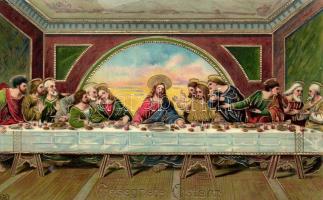 Easter, Last Supper, Jesus Christ, golden decoration litho