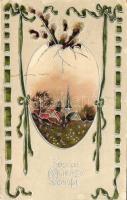 Easter, Landscape in az egg, silver decoration litho (EK)