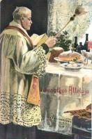 Easter, priest blessing the food