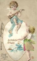 Easter, musician angels, golden decoration Emb. litho (EK)