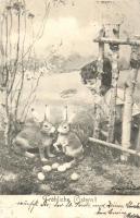 Easter, little child with rabbits (wet corner)