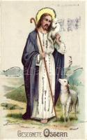 Easter, Jesus Christ with lambs, decorated (EB)