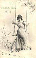 Easter, swinging lady, floral