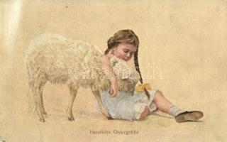 Easter, little girl with lamb, Jobst Nr. 140. Serie 8. (EK)