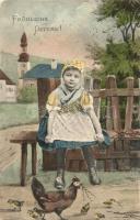 Easter, little girl with chickens, H.H.W. Nr. 255. (EK)