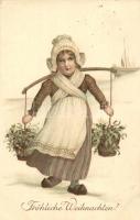 Christmas, Dutch girl, T.S.N. Serie 1070. (6. Dess) litho