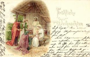 Christmas, Saint family, baby Jesus, Biblical Magi litho