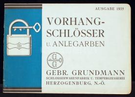 1935 Lakatok képes katalógusa, Vorhang-Schlösser u. Anlegarben Gebr. Grundmann Schlosserwarenfabrik, Herzogenburg, 20p