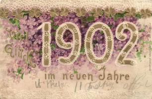 1902 New Year floral Emb. litho (wet damage)