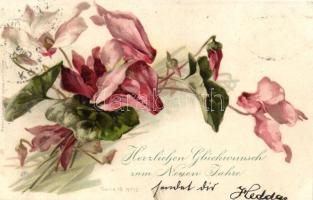 1899 New Year, flowers, Wezel & Naumann Serie 19. No. 12. litho (EK)