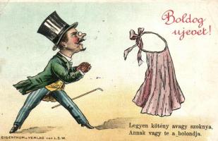 Legyen kötény avagy szoknya, annak vagy te a bolondja / New Year, womanizer humour, L.S.W. litho (EK)