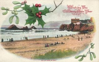 San Francisco, Cliff house and beach, New Year greeting card Emb.