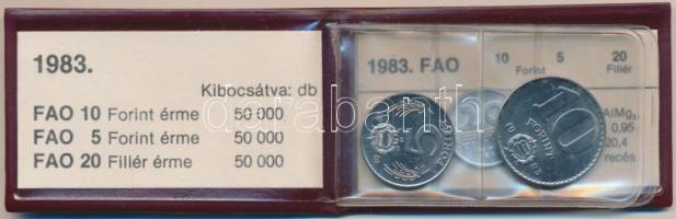 1983. 20f + 5Ft + 10Ft "FAO" eredeti tokban tanúsítvánnyal + 100Ft CuNi "FAO" eredeti tokban tanúsítvánnyal T:1-,BU kis ujjlenyomat