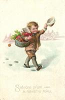 New Year, child with basket, Amag No. 1791. litho