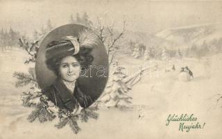 New Year, lady, winter landscape, V.K. Vienne 5031.