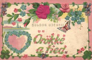 Love greeting card, flowers, floral silkcard, Emb. litho (EK)