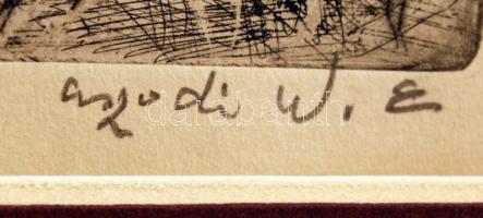 Aszódi Weil Erzsébet (1901-1976): Első pecázás. Rézkarc, papír, jelzett, paszpartuban, 14×10 cm