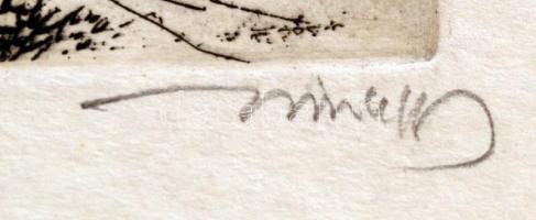 Hincz Gyula (1904-1986): Kompozíció. Rézkarc, papír, jelzett, 19×29 cm