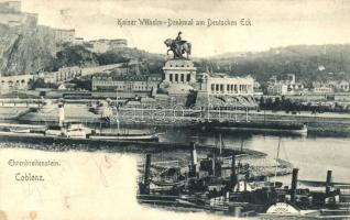 Koblenz, Coblenz; Kaiser Wilhelm Denkmal, am Deutschen Eck., / Ehrenbreitstein Fortress, statue (fa)