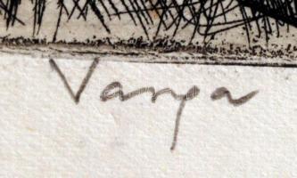 Varga Nándor Lajos (1895-1978): Üzemi munka. Rézkarc, papír, jelzett, 19×29 cm