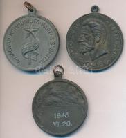 1948. Labdarúgó fém díjérem, "LUDVIG BP" gyártói jelzéssel, füllel (36mm) + DN "Matolay Elek 1836-1883 / MOTESZ (Magyarországi Testedző Egyesületek Szövetsége) Ifjúsági Érme" fém érem füllel (37mm) + DN "A Magyar Kommunista Párt a Sportért" fém érem füllel (36mm) T:2,2-